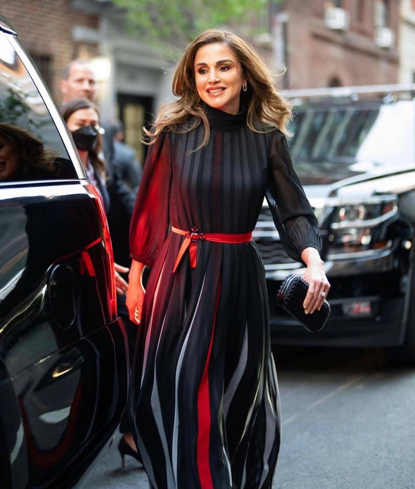 Queen Rania of Jordan wearing a dress by Daneh, one of the brands taking part in the Saudi 100 Brands show in New York. Photo: Daneh / Instagram