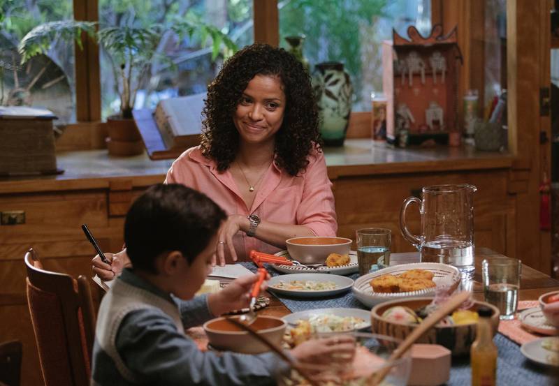 This image released by Disney shows Gugu-Mbatha-Raw, background center, and Deric McCage in a scene from "A Wrinkle In Time." (Atsushi Nishijima/Disney via AP)