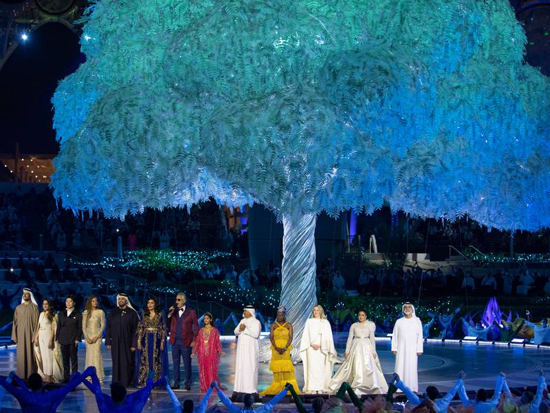 At the centre of the stage during the Expo 2020 Dubai opening ceremony rose a huge silver and white ghaf tree. Photo: Expo 2020 Dubai