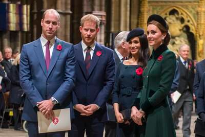Prince William, Catherine, Prince Harry and Meghan attend a service marking the centenary of the First World War armistice at Westminster Abbey, in November 2018. Getty Images