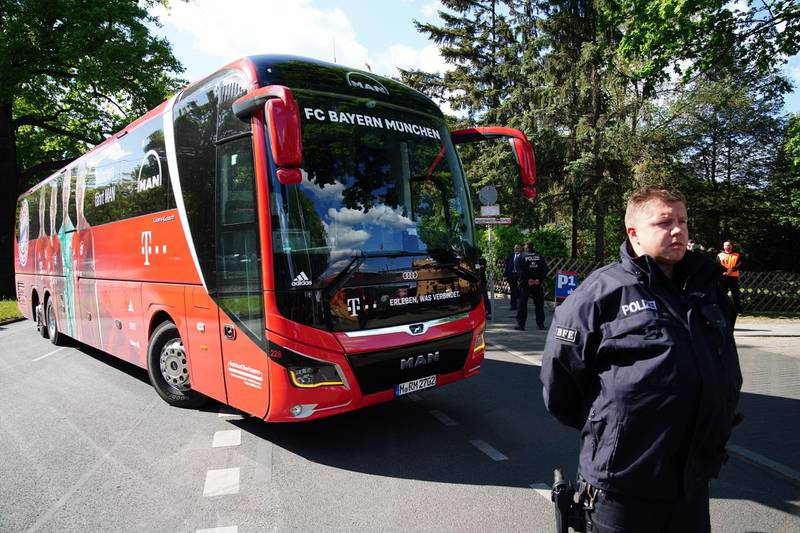 The Bayern Munich team bus on its way to the stadium. EPA
