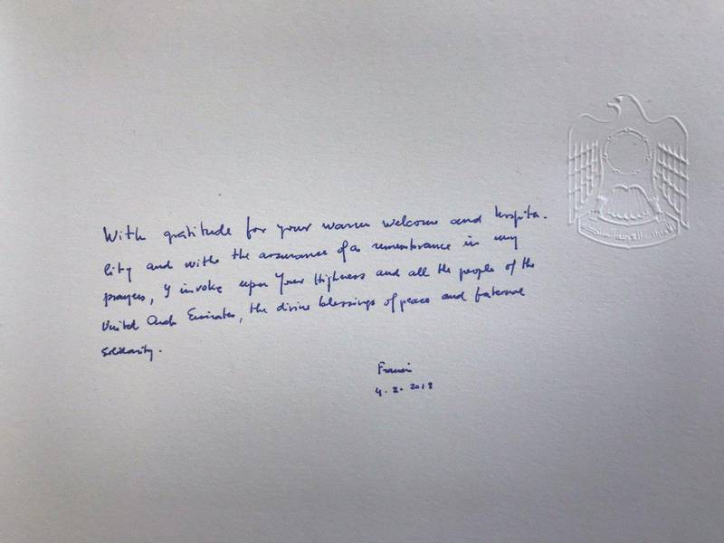 Pope Francis' message in the Presidential Palace's Guest Book. Vatican News.