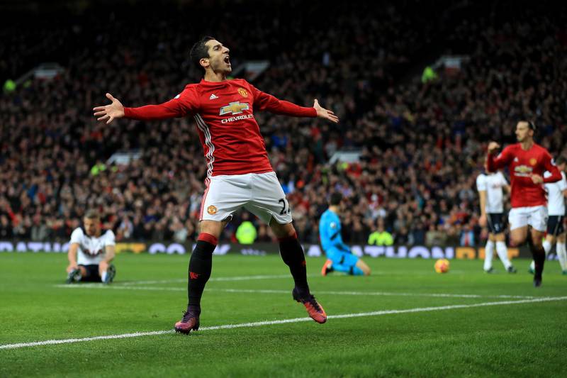 MANCHESTER, ENGLAND - DECEMBER 11:  Henrikh Mkhitaryan of Manchester United celebrates scoring the opening goal during the Premier League match between Manchester United and Tottenham Hotspur at Old Trafford on December 11, 2016 in Manchester, England.  (Photo by Richard Heathcote/Getty Images)