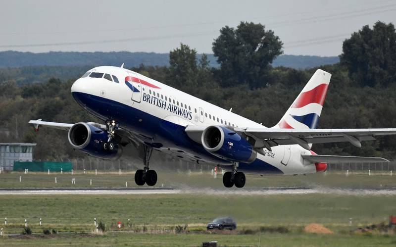 This picture shows an Airbus A-319 of the British Airways during take-off on September 24, 2019 at the airport in Duesseldorf, western Germany. (Photo by INA FASSBENDER / AFP)