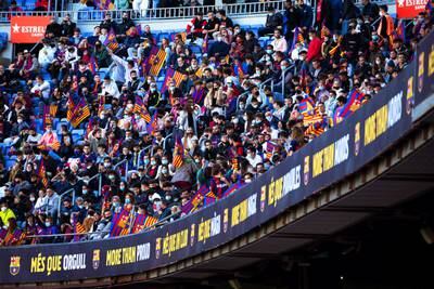 Barcelona supporters attend the presentation of  Dani Alves at Camp Nou. EPA