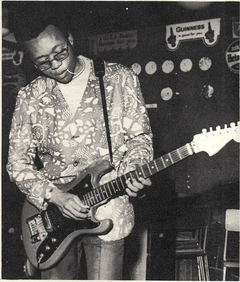 Ify Jerry, guitarist with The Hykkers, one of the bands that shaped Afro Rock in Nigeria in the early 1970s, performs in Lagos in 1970. Courtesy Uchenna Ikonne.