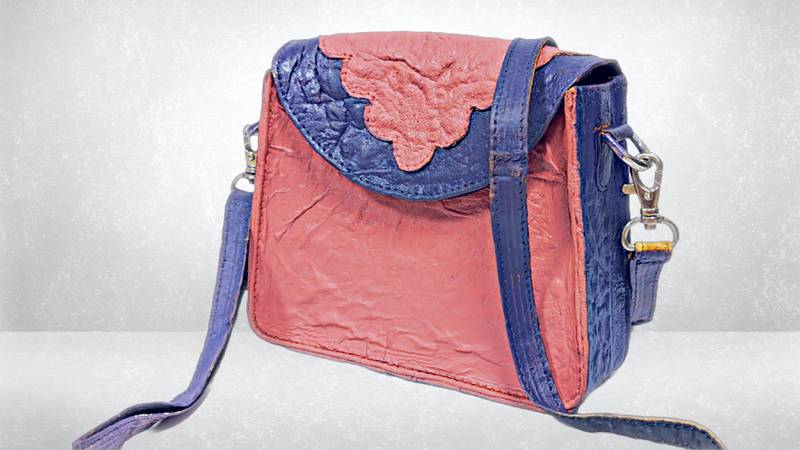 Bag prototype created by Phool using vegan leather made from flower waste. Photo: Phool