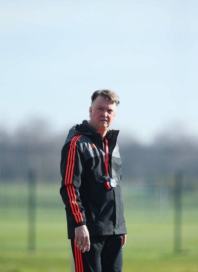 MANCHESTER, ENGLAND - FEBRUARY 24:  Louis van Gaal manager of Manchester United looks on during a Manchester United training session ahead of their UEFA Europa League round of 32 second leg match against FC Midtjylland at the Aon Training Complex on February 24, 2016 in Manchester, United Kingdom.  (Photo by Jan Kruger/Getty Images)