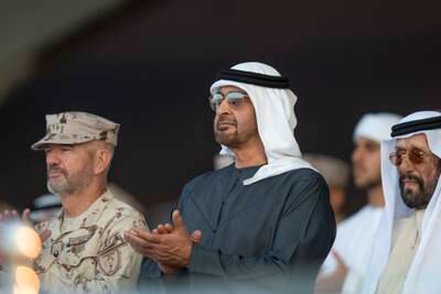 Sheikh Mohamed with Sheikh Tahnoon and Maj Gen Hindmarsh. Abdulla Al Bedwawi / UAE Presidential Court