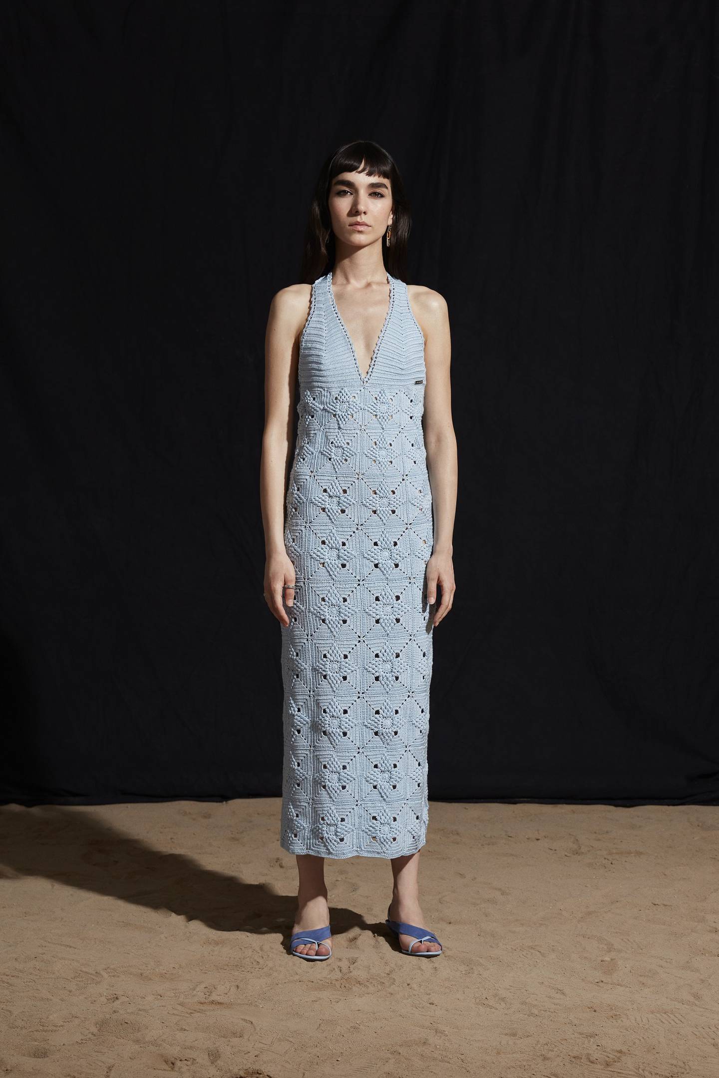 A halter dress made from square crochet for spring/summer 2023. Photo: Les Benjamins