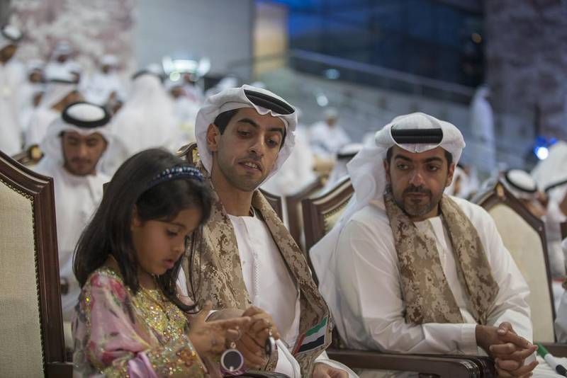 Sheikh Hamed bin Zayed Al Nahyan, Chairman of Crown Prince Court - Abu Dhabi and Executive Council Member, right, and Sheikh Khaled bin Zayed, Deputy Chairman of Etihad Airways, second right, at the celebrations. Mohamed Al Hammadi / Crown Prince Court - Abu Dhabi