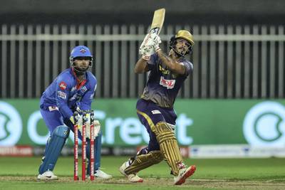 Nitish Rana of Kolkata Knight Riders bats during match 16 of season 13 of the Dream 11 Indian Premier League (IPL) between the Delhi Capitals and the Kolkata Knight Riders held at the Sharjah Cricket Stadium, Sharjah in the United Arab Emirates on the 3rd October 2020.  Photo by: Deepak Malik  / Sportzpics for BCCI