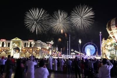 Global Village does the World record attempt of the highest fireworks. 20 skydivers landing in Global Village with fireworks on May 2nd, 2021. Chris Whiteoak / The National. 
Reporter: Katy Gillett for Lifestyle