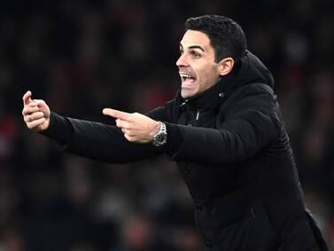 Arsenal's manager Mikel Arteta gestures during the English Premier League soccer match between Arsenal London and Manchester United in London, Britain, 22 January 2023.   EPA/Andy Rain EDITORIAL USE ONLY.  No use with unauthorized audio, video, data, fixture lists, club / player publications