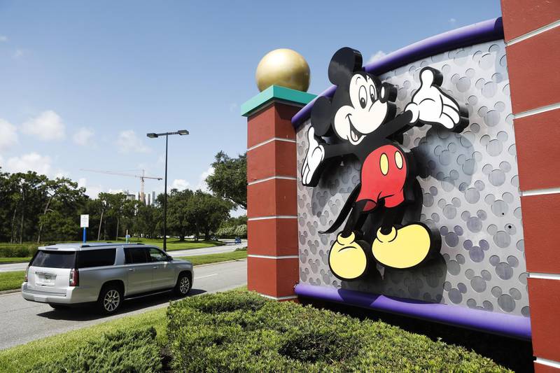 A view of Mickey Mouse at the Walt Disney World theme park entrance in Lake Buena Vista, Florida. The theme park is scheduled to reopen on Saturday despite a surge in new Covid-19 infections throughout Florida.  AFP