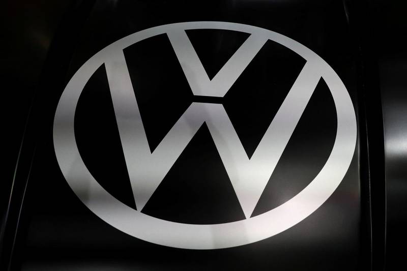 FILE PHOTO: The logo of Volkswagen is pictured at the LA Auto Show in Los Angeles, California, U.S., November 20, 2019. REUTERS/Lucy Nicholson/File Photo