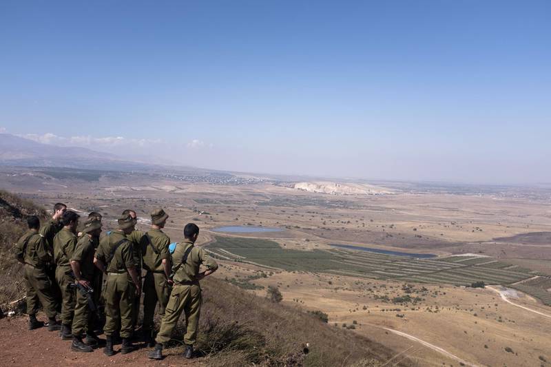 GOLAN HIGHTS, SYRIA - JULY 23: (ISRAEL OUT) Israeli soldiers look out towards Syria from an observation next to the Syrian border on July 23, 2018 in Golan Hights, Israel. Russian planes bombed the Israeli-Syrian border as part of the continued fighting in Syria. (Photo by Lior Mizrahi/Getty Images)