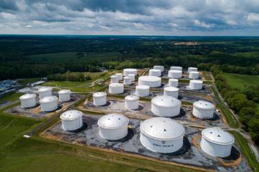 Fuel tanks at a Colonial Pipeline break-out station in Maryland, US. Colonial Pipeline halted all operations on its system as a precautionary measure on Friday after suffering a cyber attack. EPA  