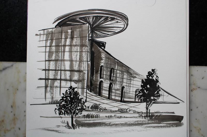 Sketch of the chakra, or spinning wheel, at the entrance to the India Pavilion. Photo: India Pavilion Expo 2020 Dubai