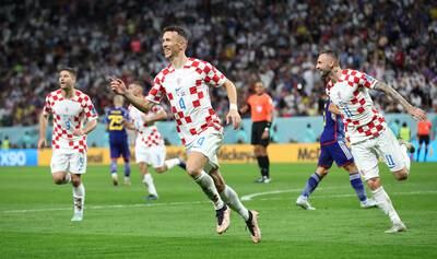 Ivan Perisic celebrates after scoring for Croatia. Getty