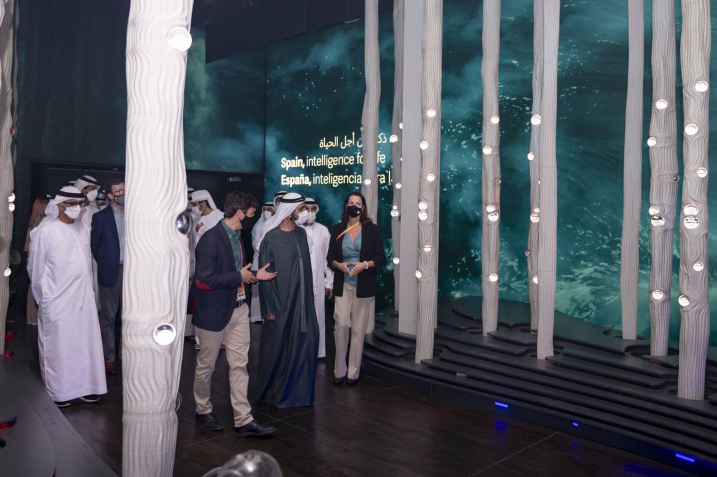 Sheikh Mohammed bin Rashid, Vice President and Ruler of Dubai, today visited the Spain pavilion at Expo 2020 Dubai on Sunday, accompanied by Sheikh Maktoum bin Mohammed, Deputy Prime Minister, Minister of Finance and Deputy Ruler of Dubai. Photo: Wam
