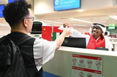 Visitors from China were given a special welcome at Dubai International Airport on Sunday. Photo: General Directorate of Residency and Foreigners Affairs