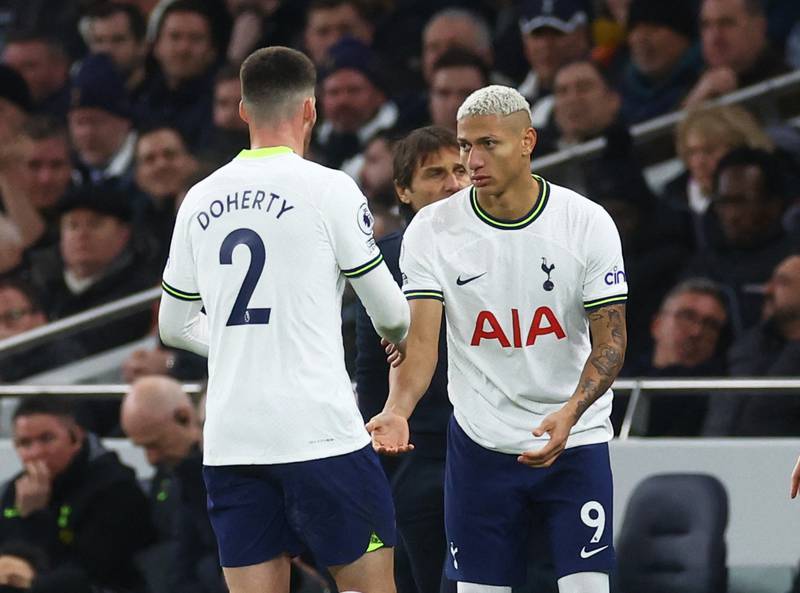 Tottenham's Richarlison comes on as a substitute to replace Matt Doherty. Action Images