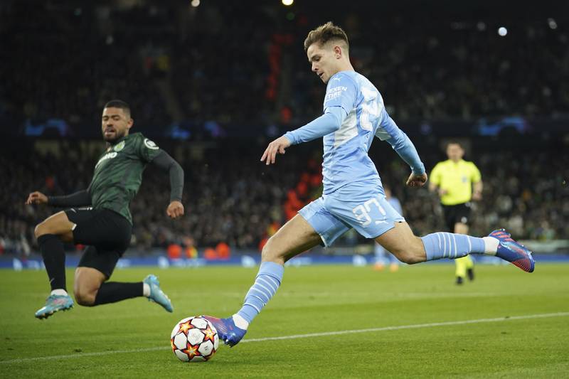 Manchester City's James McAtee in action against Sporting Lisbon. AP 