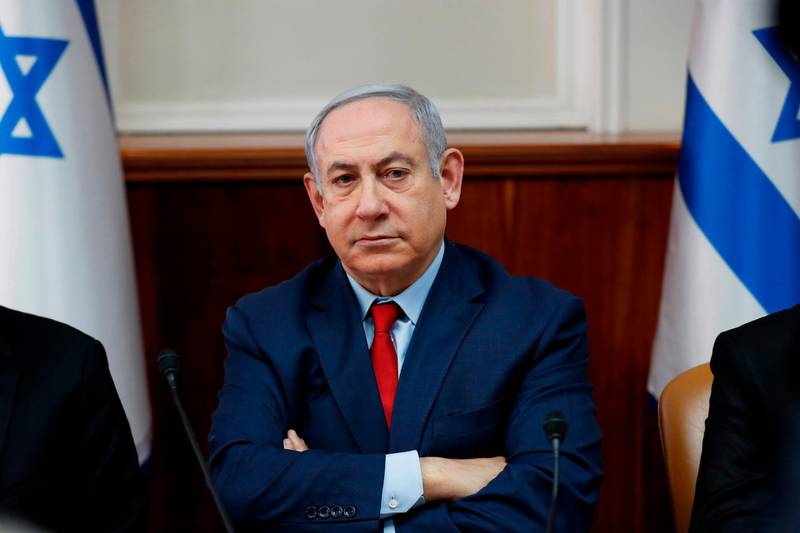 Israel's Prime Minister Benjamin Netanyahu attends the weekly cabinet meeting in Jerusalem on January 5, 2020.  / AFP / POOL / RONEN ZVULUN
