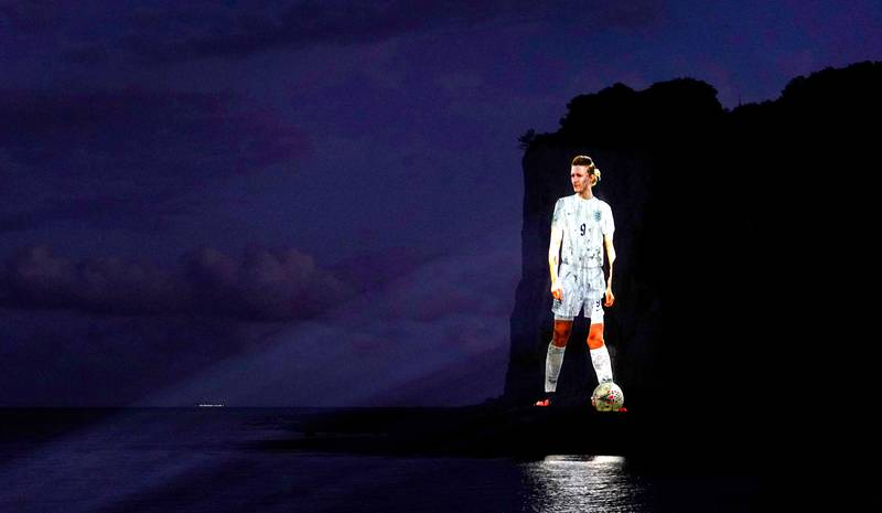A picture of Ellen White, England Women's football record scorer, was projected on to the White Cliffs of Dover on Thursday evening, before the start of the UEFA Women's Euro 2022 competition. PA