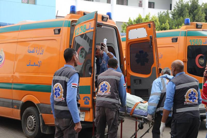 A handout picture released by the Suez Governorate Media Office on December 28, 2019 shows paramedics transporting one of the victims who were injured in a bus cash on the road to the Ain Sokhna resort east of the Egyptian capital Cairo , upon arrival at Suez General Hospital. A bus crash in Egypt killed six people, including tourists from India and Malaysia, and wounded at least 24 other people, security and medical sources said. The accident occurred on the road to the Ain Sokhna resort east of Cairo when two small buses carrying tourists crashed into a truck on the Ain Sokhna-Zaafarana road leading to the Red Sea, a security official told AFP.
 -  === RESTRICTED TO EDITORIAL USE - MANDATORY CREDIT "AFP PHOTO / HO /SUEZ GOVERNORATE MEDIA OFFICE" - NO MARKETING NO ADVERTISING CAMPAIGNS - DISTRIBUTED AS A SERVICE TO CLIENTS ===
 / AFP / SUEZ GOVERNORATE MEDIA OFFICE / - /  === RESTRICTED TO EDITORIAL USE - MANDATORY CREDIT "AFP PHOTO / HO /SUEZ GOVERNORATE MEDIA OFFICE" - NO MARKETING NO ADVERTISING CAMPAIGNS - DISTRIBUTED AS A SERVICE TO CLIENTS ===
