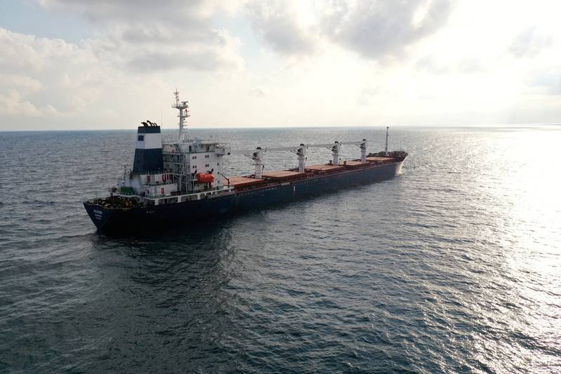 The Sierra Leone-flagged cargo ship 'Razoni', carrying Ukrainian grain, is seen in the Black Sea off Kilyos, near Istanbul, Turkey. Reuters