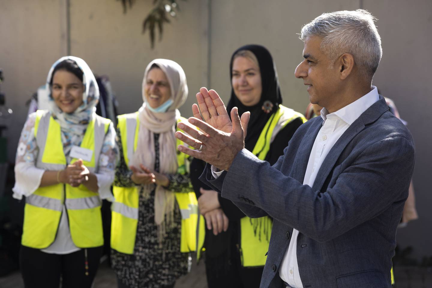 London Mayor Sadiq Khan visits a donation centre in the UK capital as he launches a fundraising effort for Afghan refugees. Getty