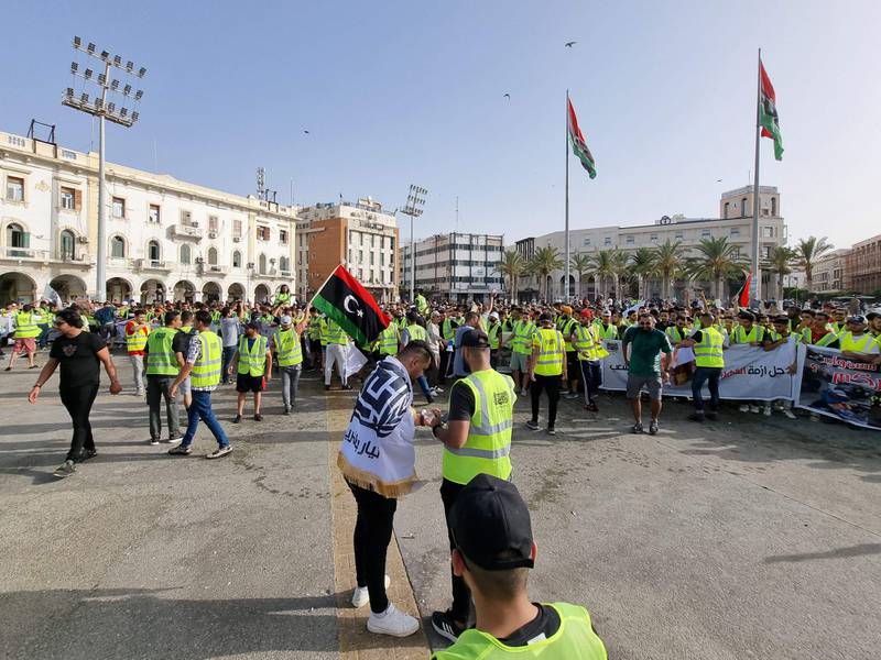 Protesters gather in Tripoli a day after the talks failed to make progress.  AFP