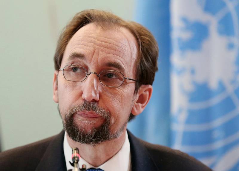 FILE - In this Feb. 7, 2018, file photo, U.N. human rights chief Zeid Ra'ad al-Hussein pauses during a press conference in Jakarta, Indonesia. Zeid defended his outspoken criticism of rights abuses in dozens of countries from Myanmar and Hungary to the United States on Thursday, Aug. 2, 2018, insisting that his office doesn't "bring shame on governments, they shame themselves." Zeid stressed at a farewell press conference at U.N. headquarters that "silence does not earn you any respect - none." (AP Photo/Dita Alangkara, File)