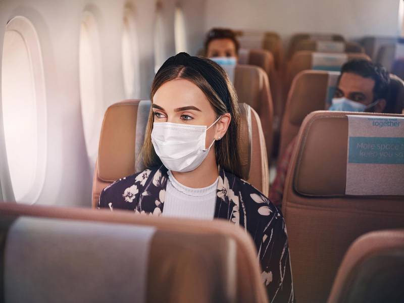 Travellers must wear face masks on all forms of public transport until at least September 13 after the Transportation Security Administration extended  a ruling on compulsory face maks during Covid-19 travel. Courtesy Etihad 