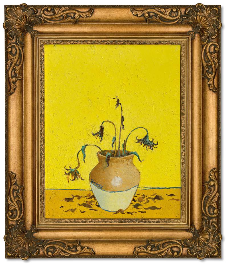 The Banksy painting to be auctioned, inspired by Vincent Van Gogh's 'Sunflowers'. PA