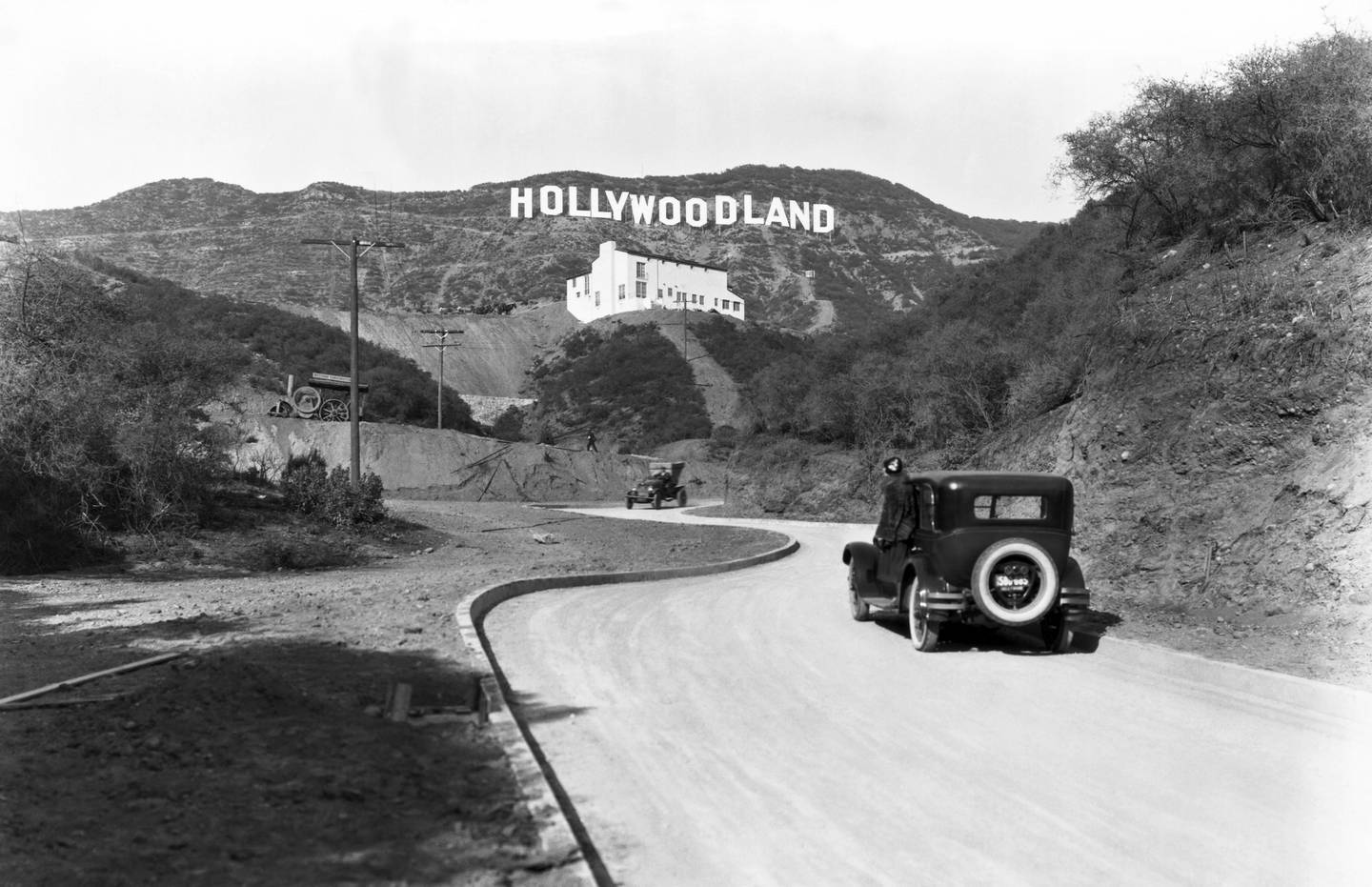 The original Hollywood sign advertised the opening of the Hollywoodland housing development in the hills on Mulholland Drive overlooking Los Angeles, Hollywood. Underwood Archives / Getty Images
