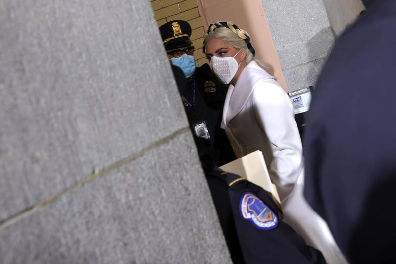 US singer Lady Gaga arrives for the inauguration of Joe Biden as US President in Washington, DC. EPA