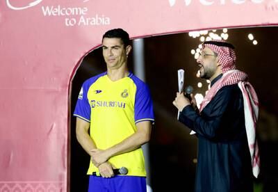 New Al Nassr signing Cristiano Ronaldo during his unveiling at Mrsool Park. Reuters