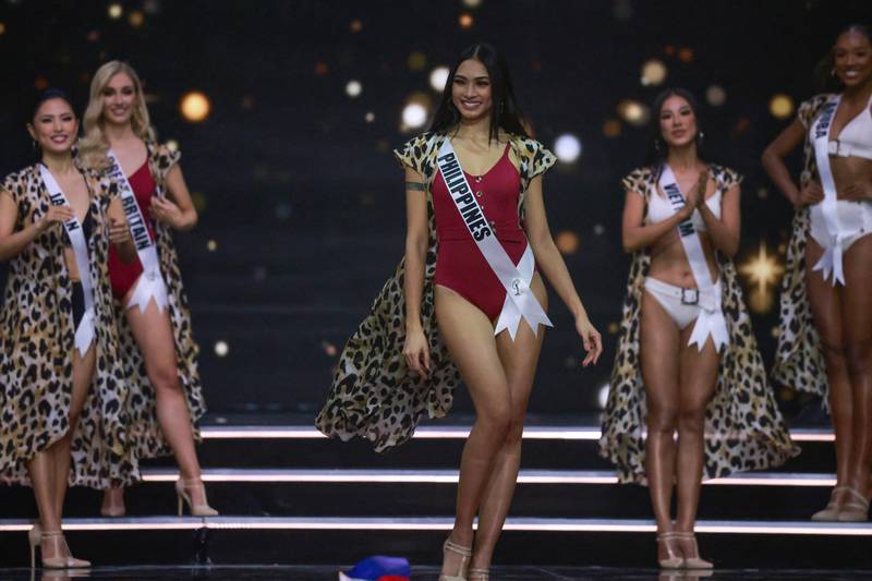 Miss Philippines Beatrice Gomez as she heard that she had advanced to the top 10 of the 70th Miss Universe beauty pageant. AFP