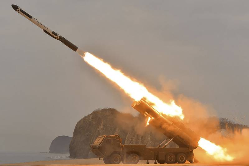 A picture that North Korea says is of a long-range cruise missile test taken on January 25. AFP
