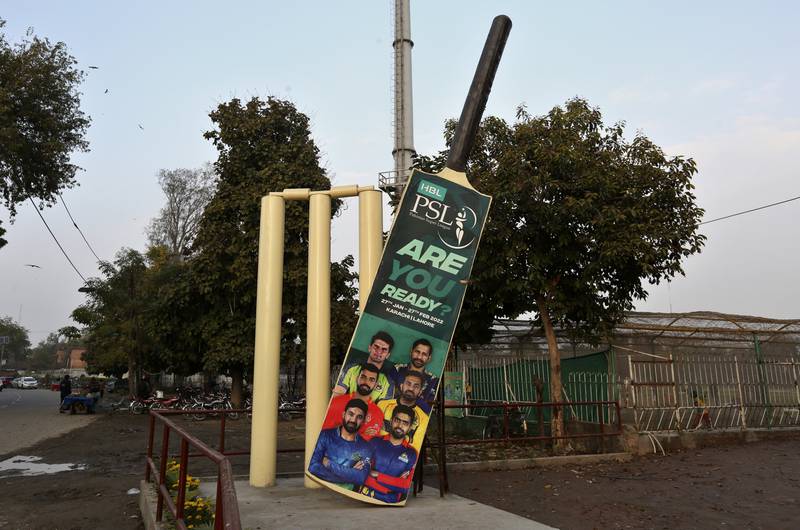 Images of players near the Gaddafi Stadium in Lahore ahead of PSL 2022. AP