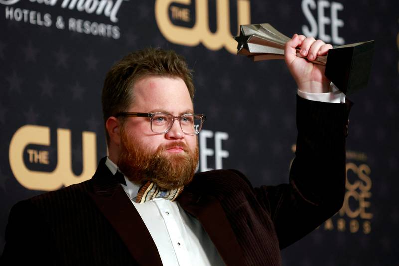 Paul Walter Hauser with the award for Best Supporting Actor in a Limited Series or Movie Made for Television for Black Bird. AFP