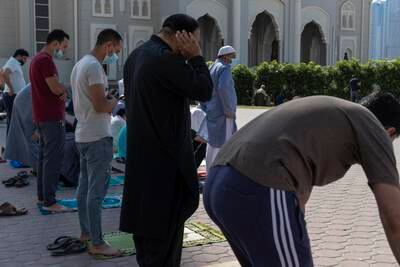 The midday prayer on Friday at 12:30pm in Sharjah at the Al Noor Mosque. Antonie Robertson / The National