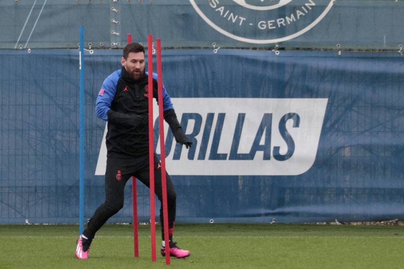 Lionel Messi attends PSG's training session on Tuesday. AFP