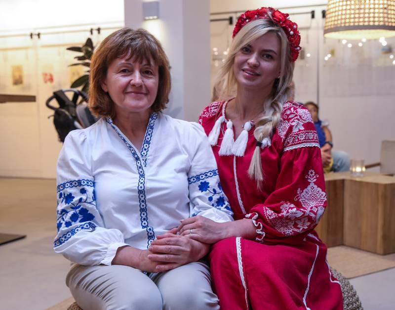 Anna Kovalenko, right, and her mother, Liubov, marked the day with other Ukrainians in the community.  