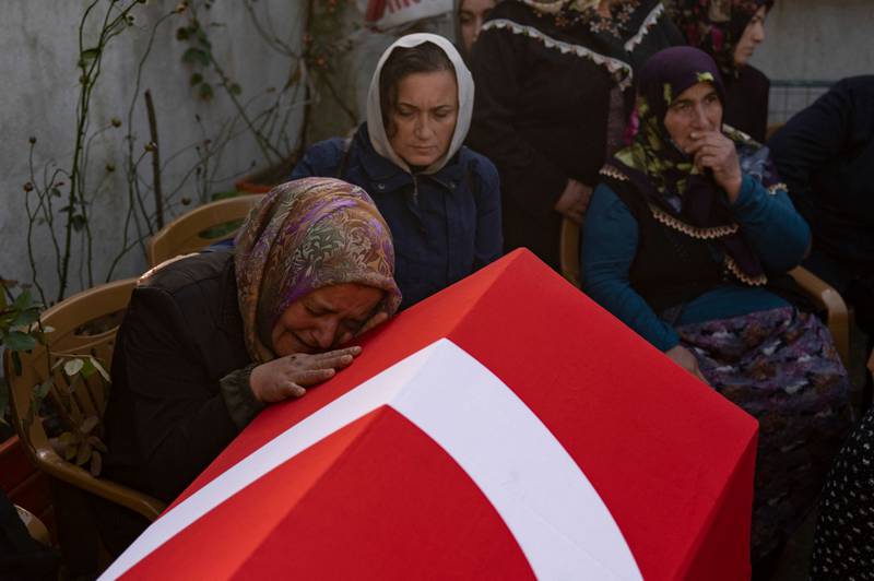 Women and female relatives mourn during the funeral of Ridvan Acet killed in an explosion in a coal mine in Amasra, Turkey. AFP