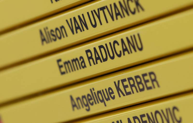 General view as Britain's Emma Raducanu's name is seen on the order of play board ahead of Wimbledon, which starts on Monday. Reuters