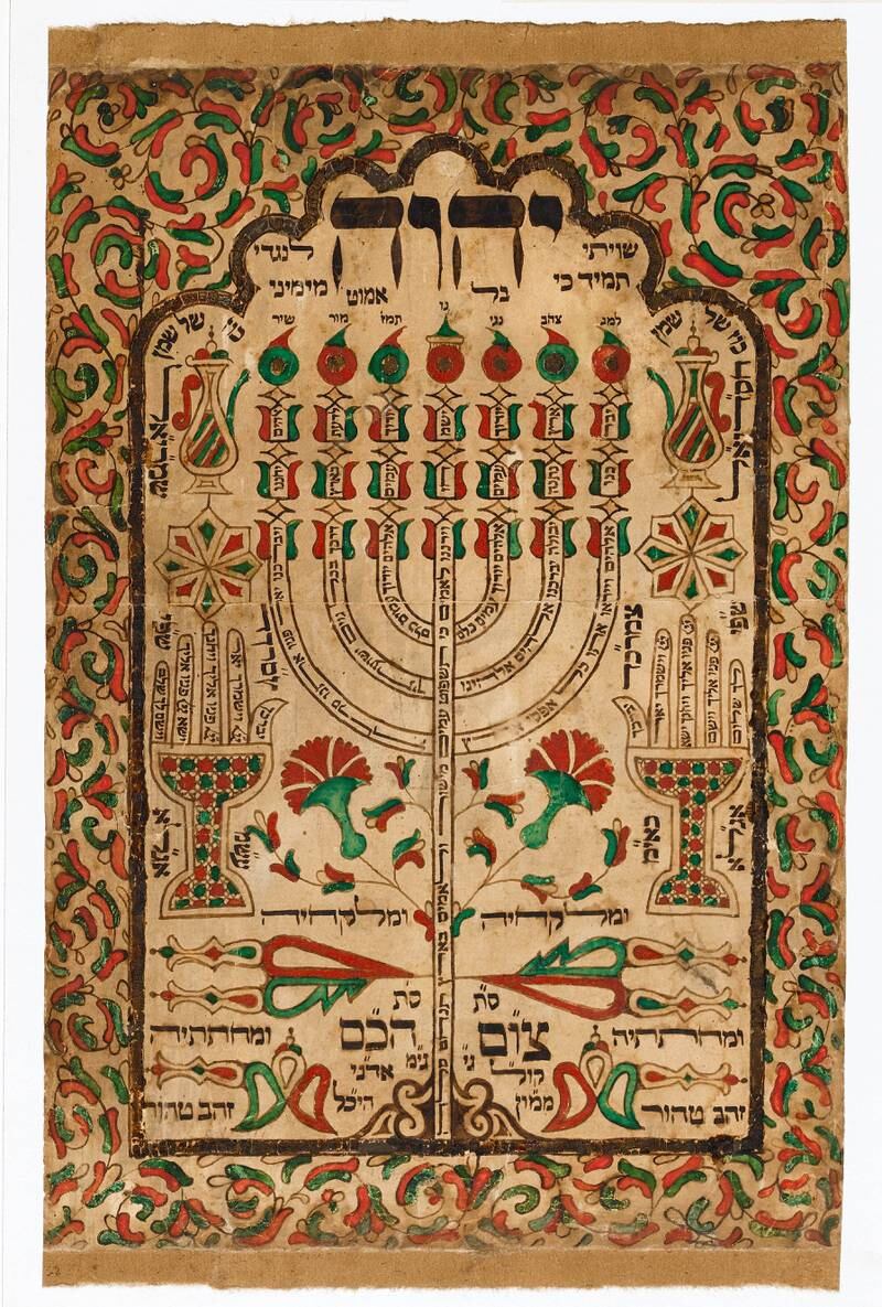 'Shiviti Adonai l'Negdi Tamid Meditation', Morocco, circa 1850. Ink and print on paper, from the private collection of William L Gross, Tel Aviv. Photo: Gross Family Collection Trust